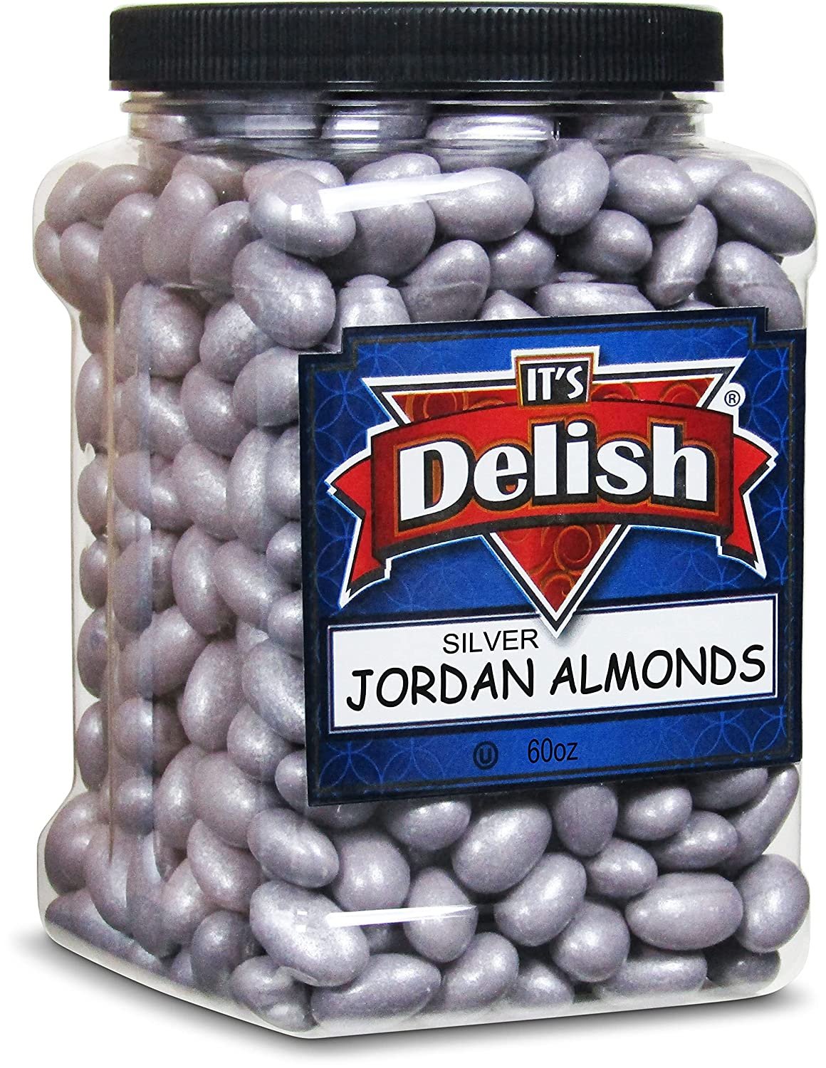 Silver Jordan Almonds, 3.75 lbs (60 Oz) Jumbo Container