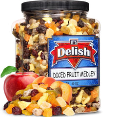 Dried Mixed Fruit Dices Medley - by Its Delish, 40 OZ Jumbo Container | Healthy Snacks for Adults, Kids & Pets | Fresh Cut Snack Mix Dry Fruit and Berries Trail Mix | Nut & Gluten Free, Vegan, Kosher