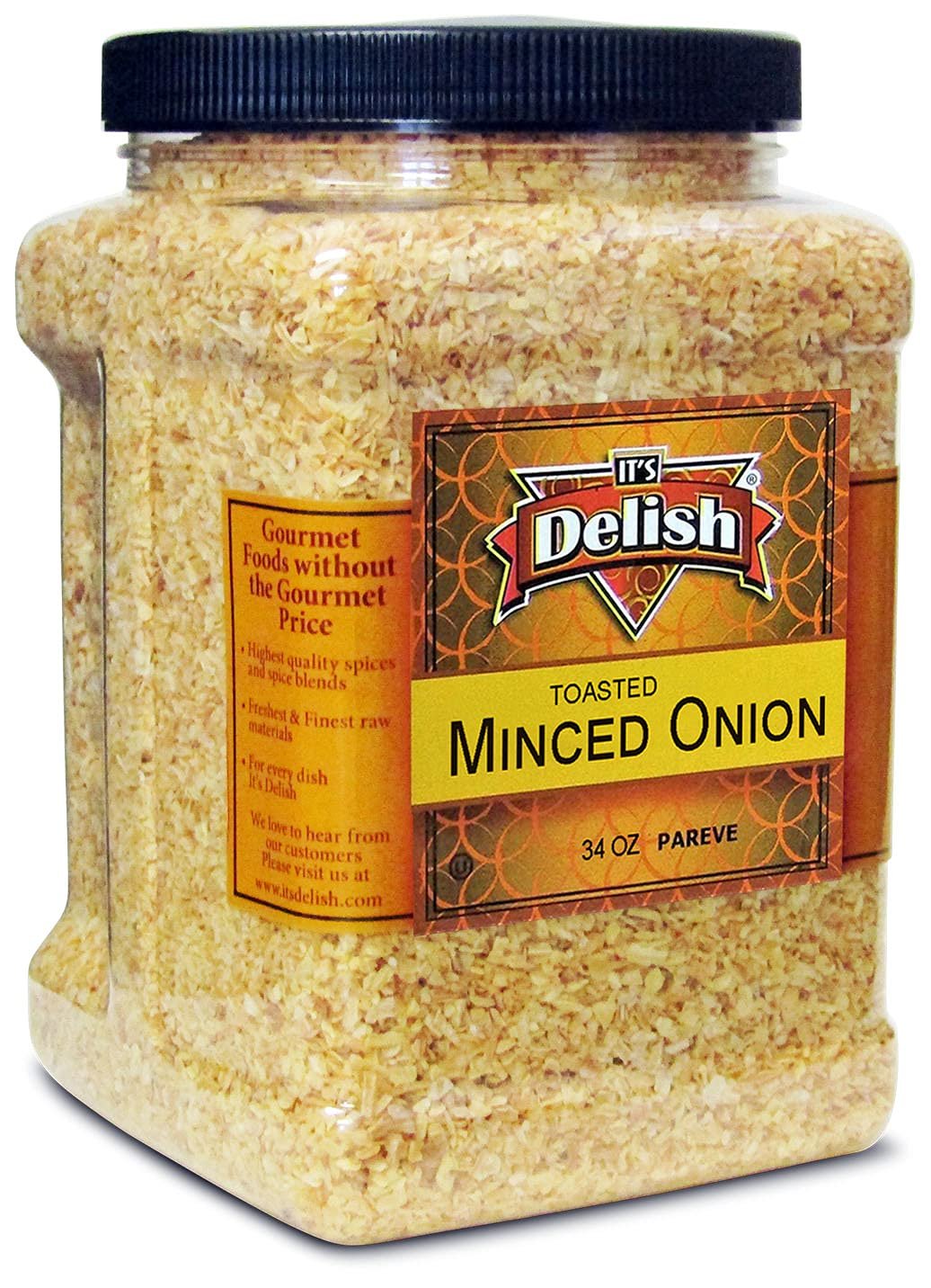 Gourmet Toasted Dried Minced Onion by Its Delish, 2.1 lbs 34 oz Jumbo Container Jar All Natural Dry Roasted Chopped Onion, No Preservatives, No