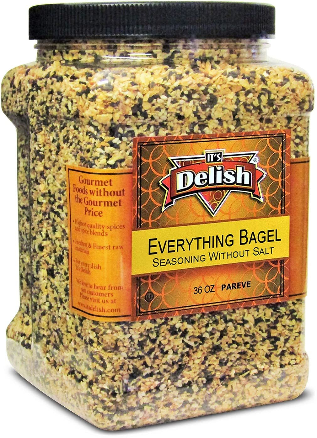 Everything Bagel Seasoning Blend with No Salt by It's Delish, 36 oz (2.25 lbs) Jumbo Container – Premium All Natural Bagel Spice Seasoning Mix