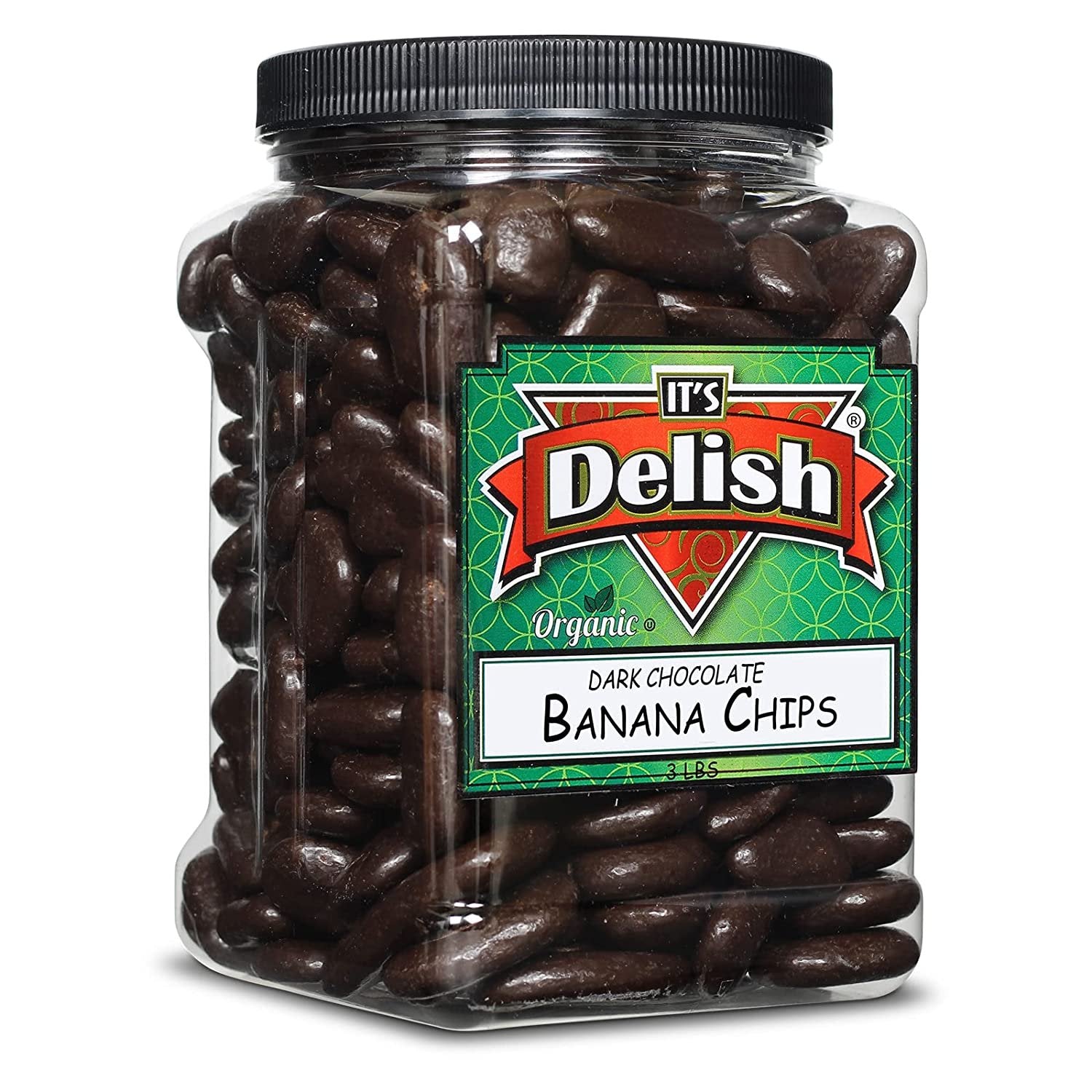 Organic Dark Chocolate Banana Chips 3 LBS Jumbo Container Jar