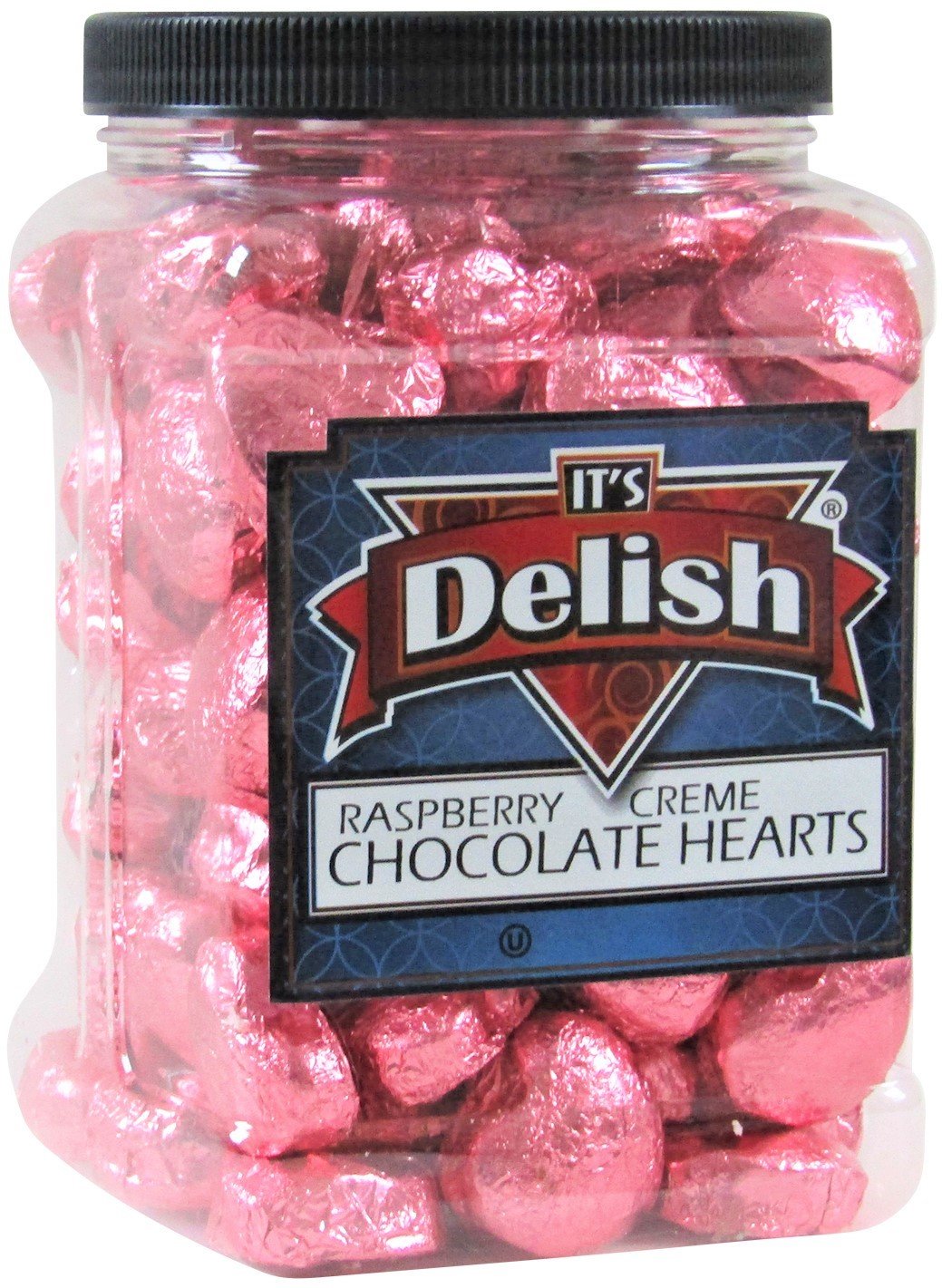 Raspberry Crème Chocolates Hearts in Pink Foil 2.5 LBS Jumbo Jar