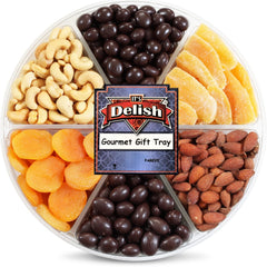 Holiday Chocolate Nuts, Dried Fruit Assortment Large Gift Tray 6-Pt