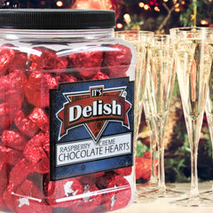 Raspberry Crème Chocolates Hearts in Red Foil 2.5 LBS Jumbo  Jar