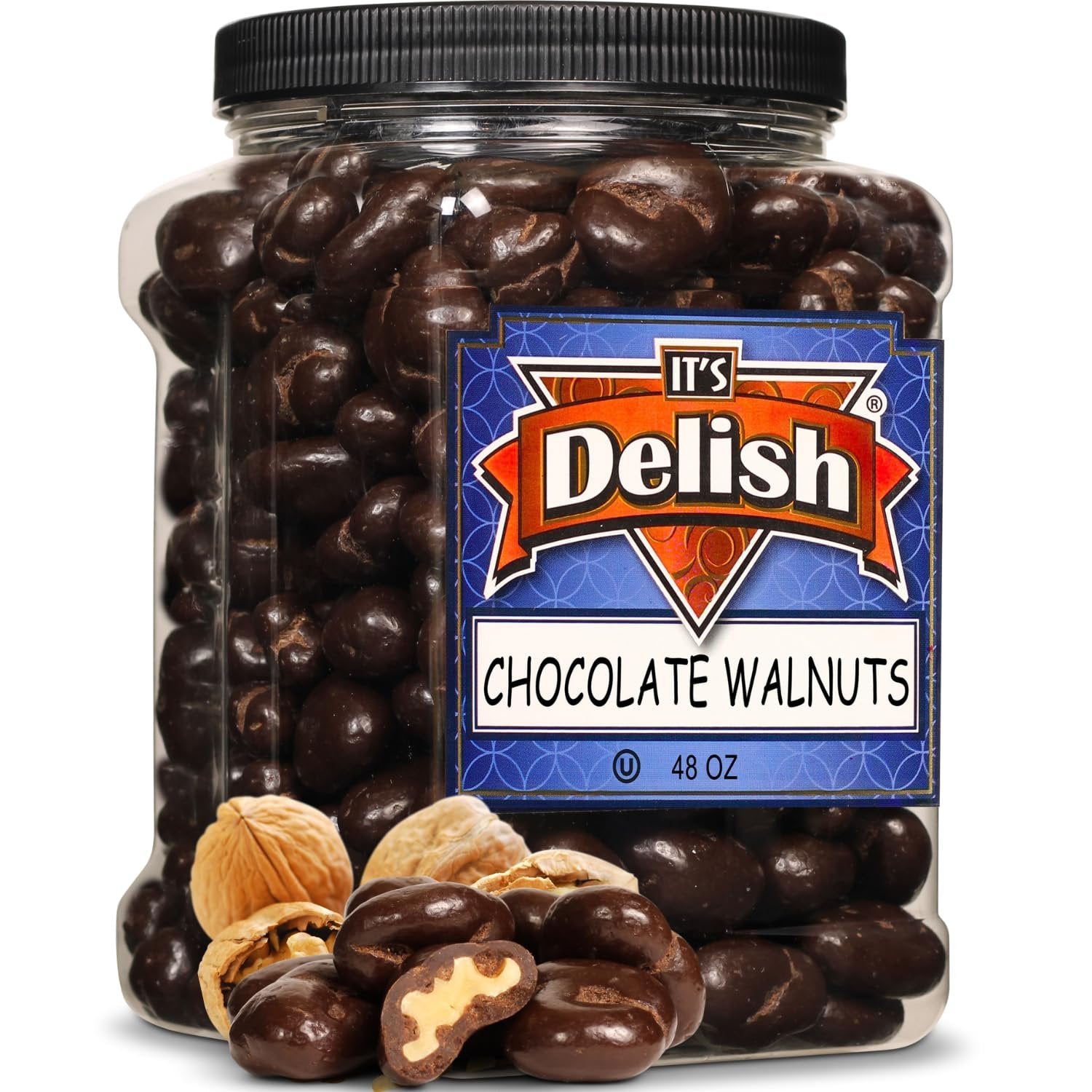 Dark Chocolate Covered Walnuts , 48 OZ Jumbo Container